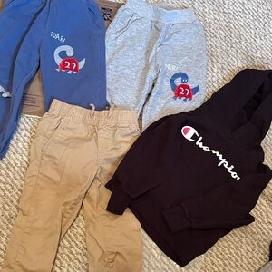 Champion Kids Black Logo Hoodie with Blue & Gray Dino Joggers